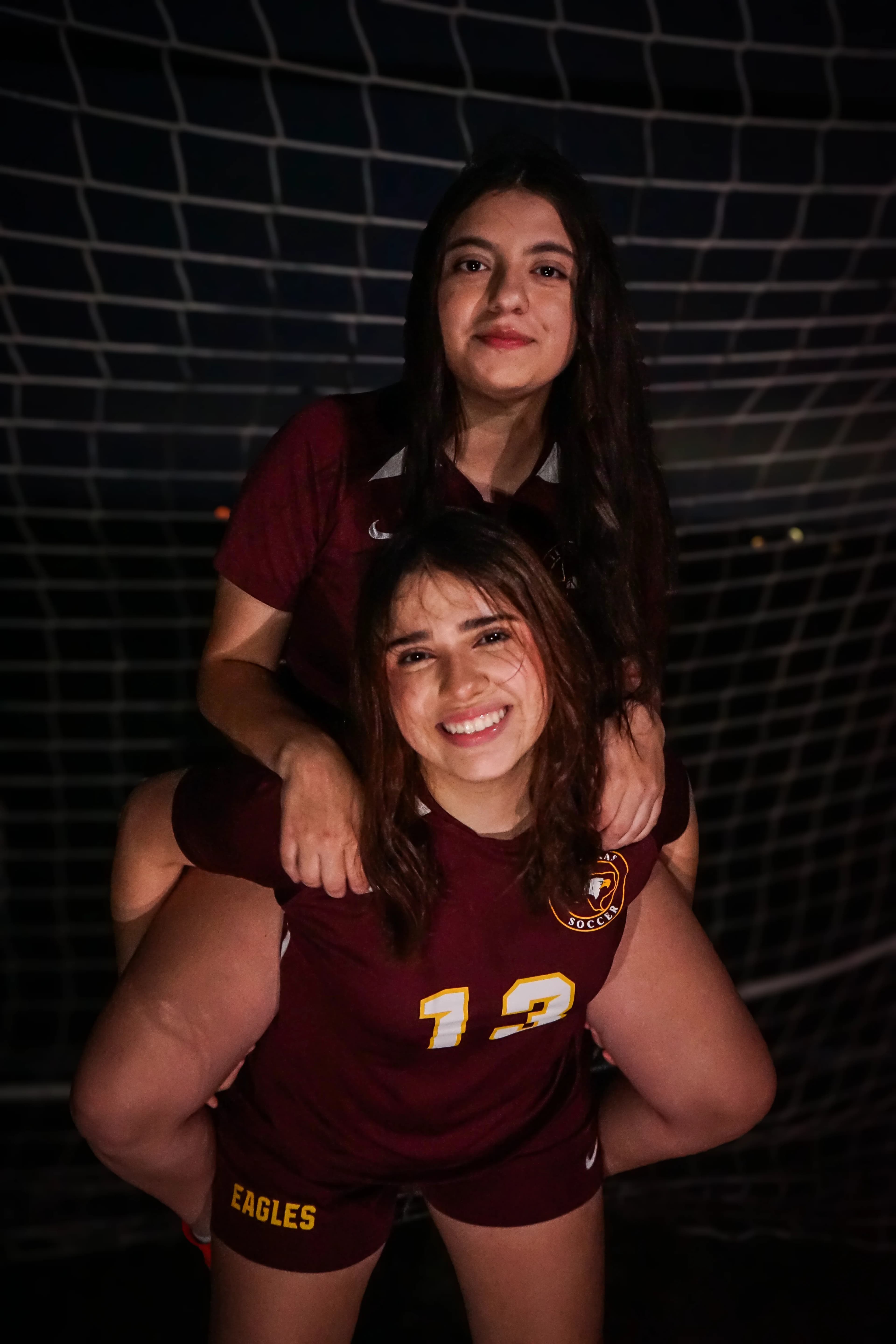 Soccer teammates night portrait